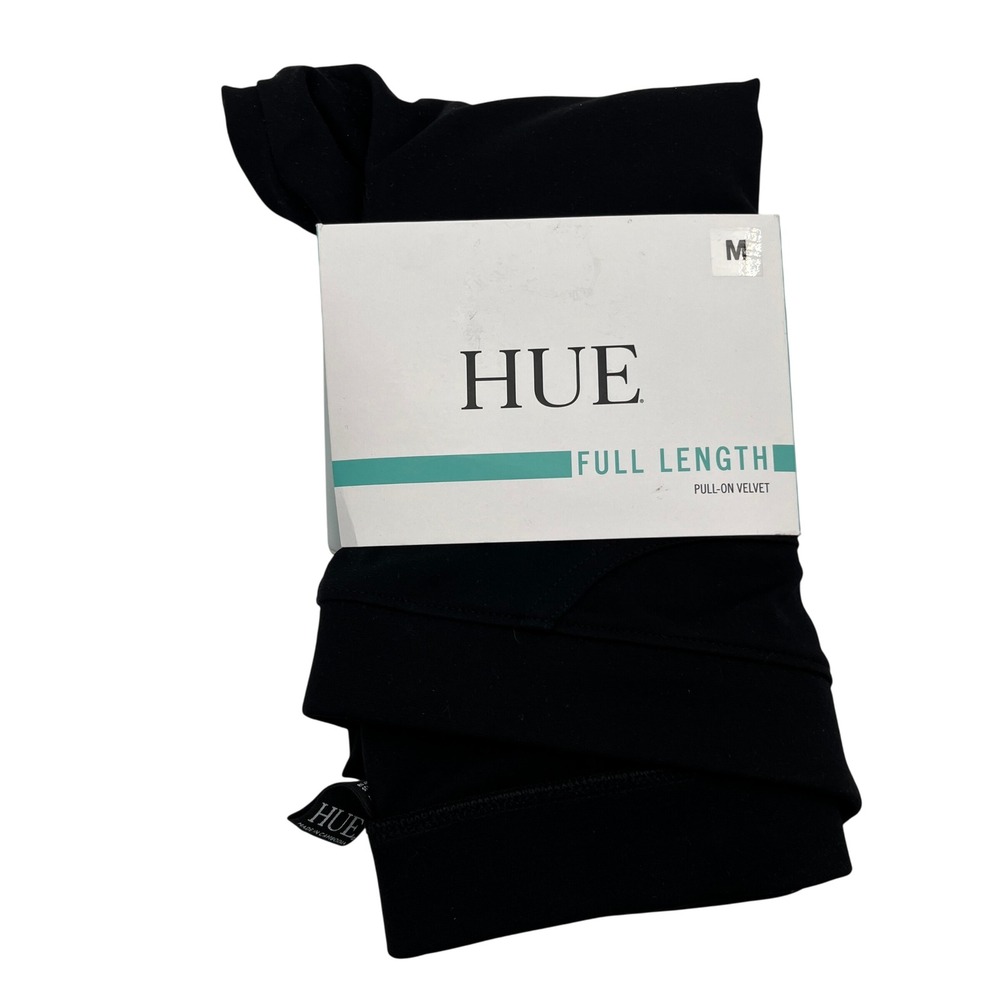 HUE Leggings Womens Medium Black Velvet Hi-Rise Skinny Pull-On Full Length